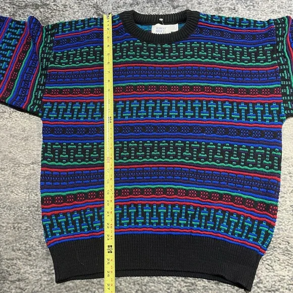 Robert Bruce Sweater Mens Large Vintage 90s Geometric Pattern Coogi Style - Picture 7 of 8